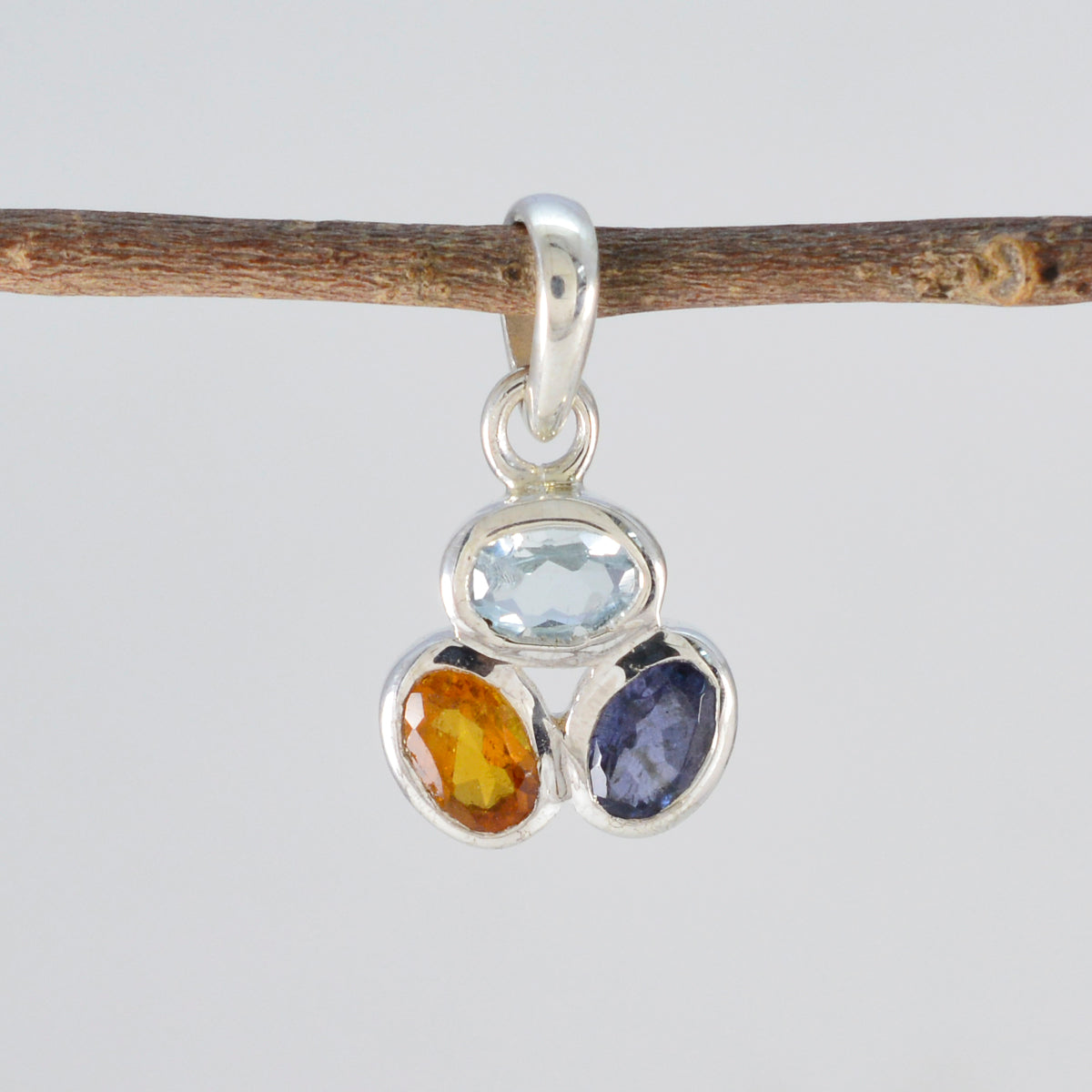 Multi Stone Elegant Korean Sterling Silver Trilogy Jiwoo Armor multicolor Pendant Jewellery