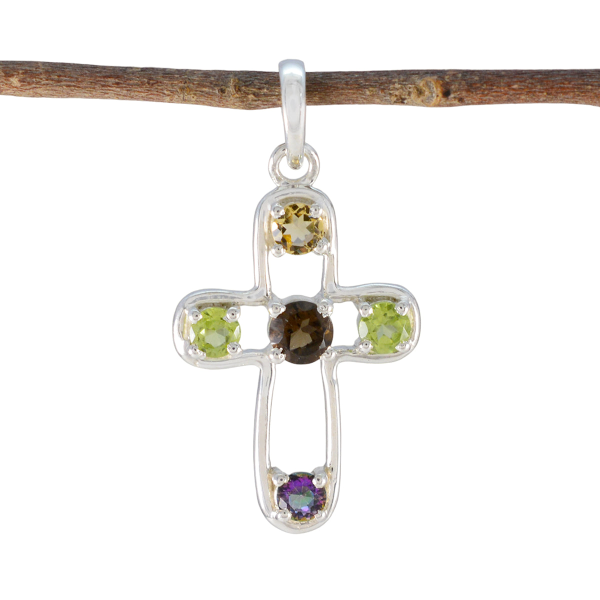 Multi Stone Dainty Moroccan Silver quarter multicolor Pendant Image principale du produit