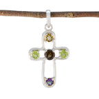 Multi Stone Dainty Moroccan Silver quarter multicolor Pendant
