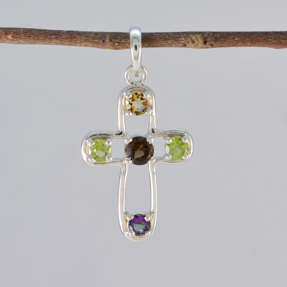 Multi Stone Dainty Moroccan Silver quarter Bella Armor multicolor Pendant Jewelry