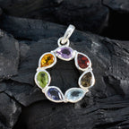 Multi Stone Dainty Russian Sterling Silver Hepta Ida Heart multicolor Pendant Jewellery