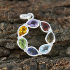 Multi Stone Dainty Russian Sterling Silver Hepta Ida Heart multicolor Pendant Jewellery