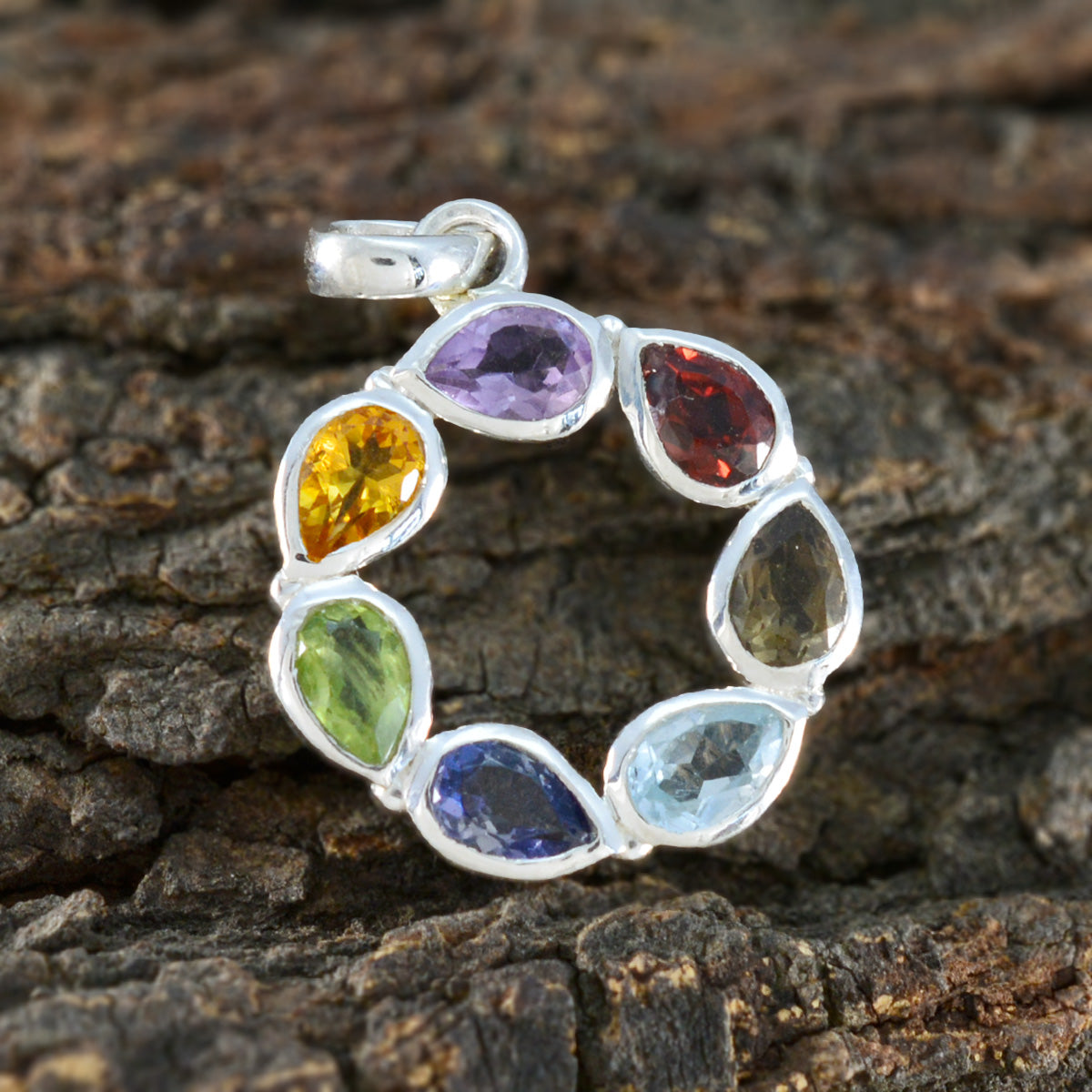 Multi Stone Dainty Russian Sterling Silver Hepta Ida Heart multicolor Pendant Jewellery