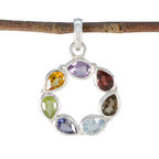 Multi Stone Dainty Russian Sterling Silver Hepta multicolor Pendant