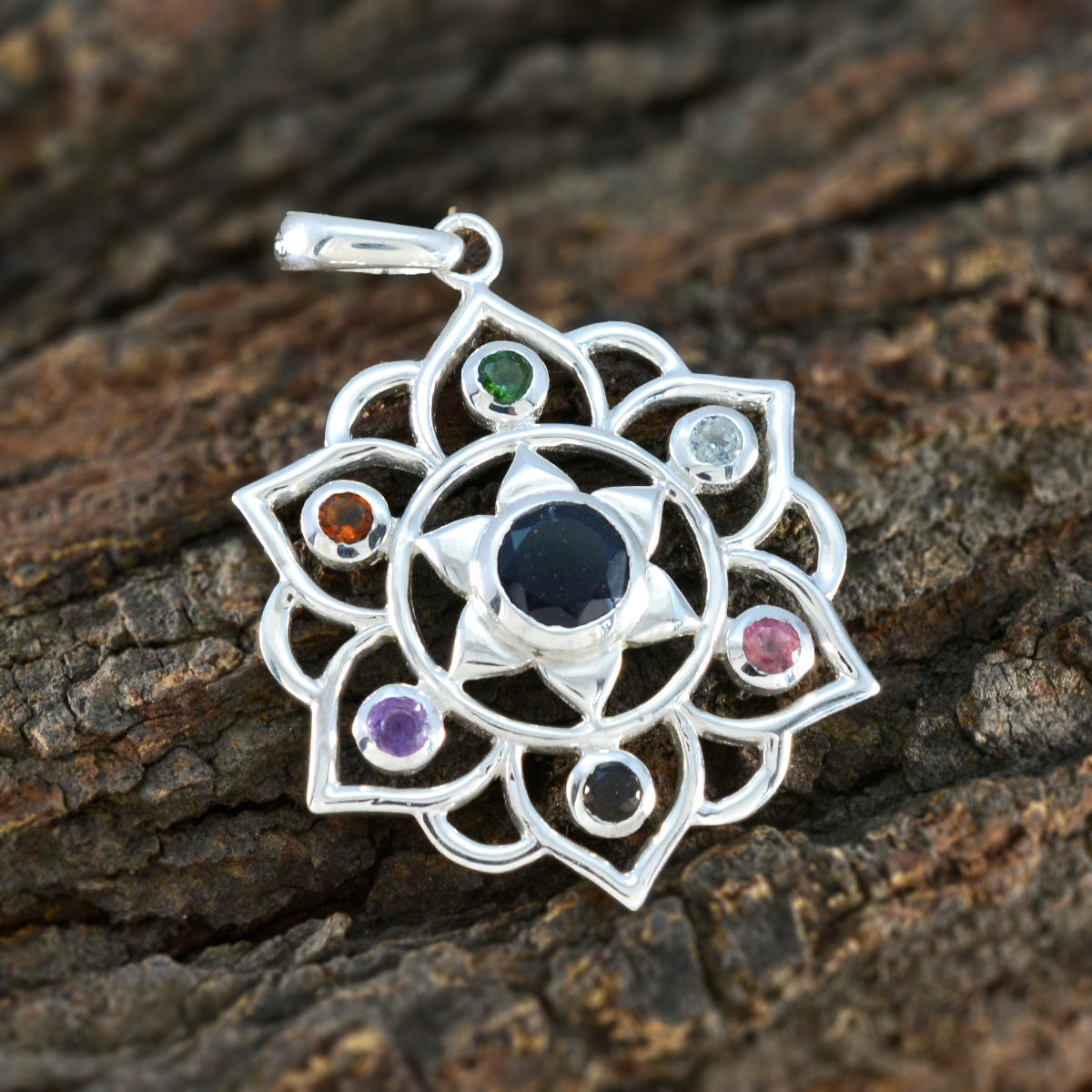 Multi Stone Classic Latijns-Amerikaans 925 Zilver Hepta Lucy Touw-Wire veelkleurige hanger sieraden