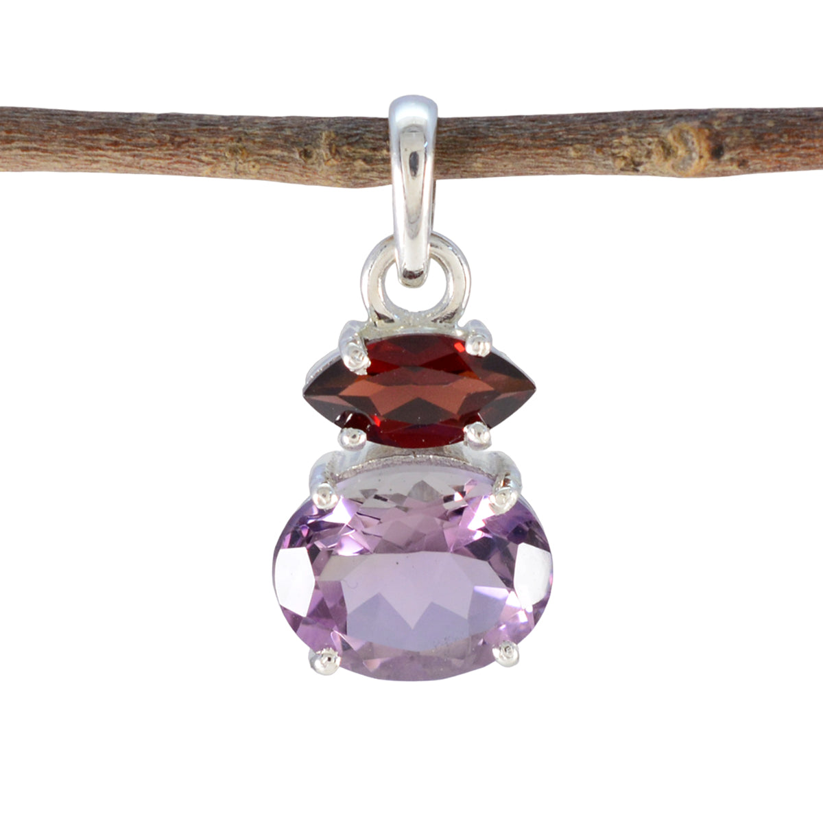 Multi Stone Delicate Russian 925 Silver Toi et Moi multicolor Pendant Image principale du produit