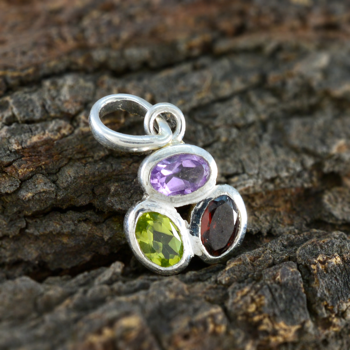 Multi Stone Elegant Japanese 925 Silver Trilogy Li Lee Signet multicolor Pendant Jewelry