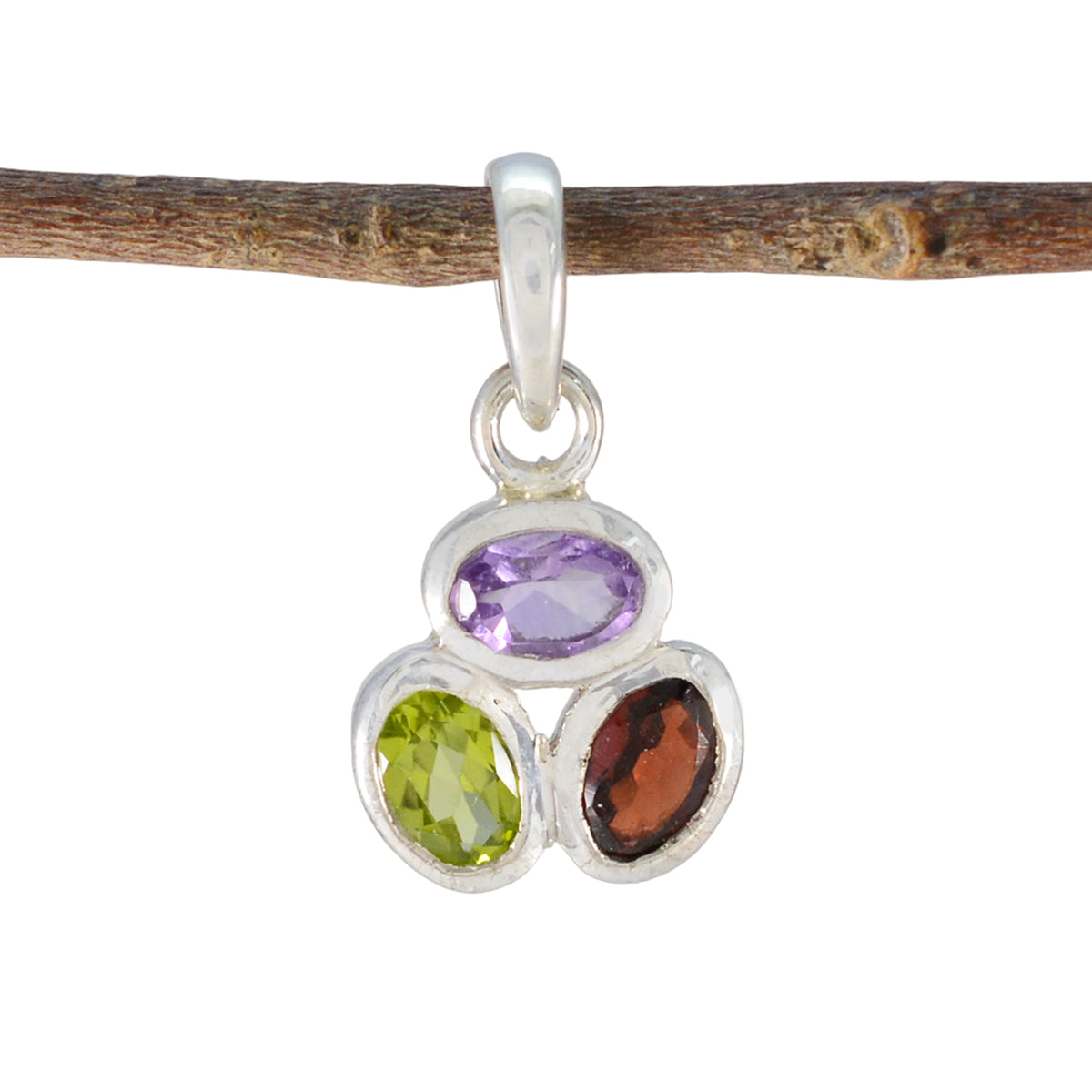 Multi Stone Elegant Japanese 925 Silver Trilogy multicolor Pendant Huvudsaklig produktbild