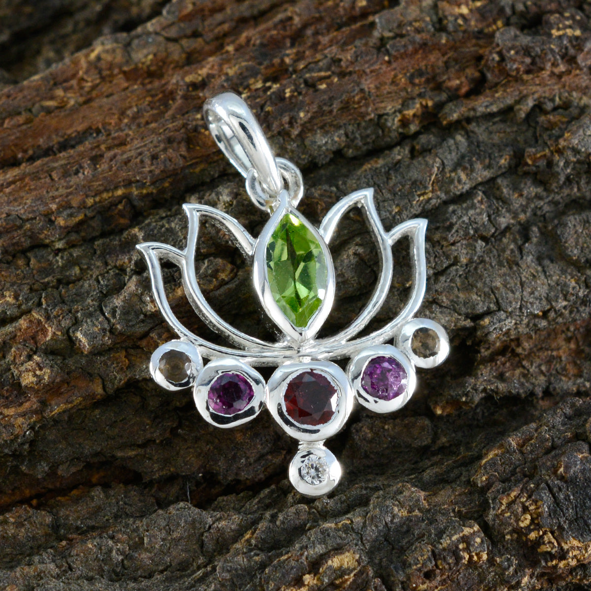 Multi Stone Dainty Turkish 92.5 Silver Hepta Lucia Rope-Wire multicolor Pendant Jewellery