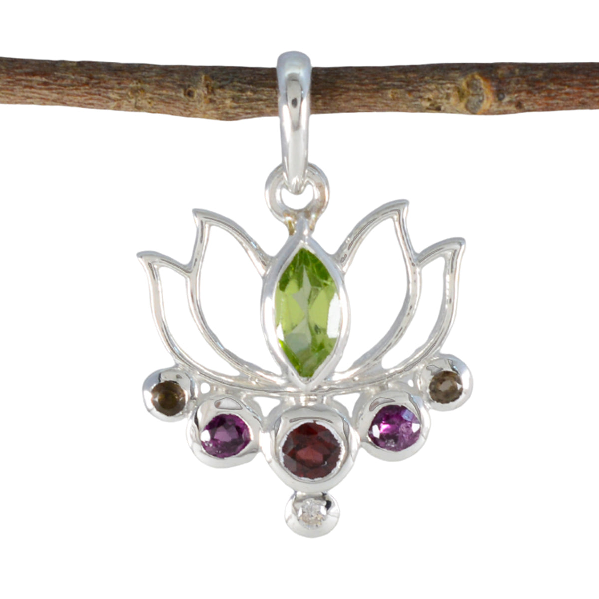 Multi Stone Dainty Turkish 92.5 Silver Hepta multicolor Pendant