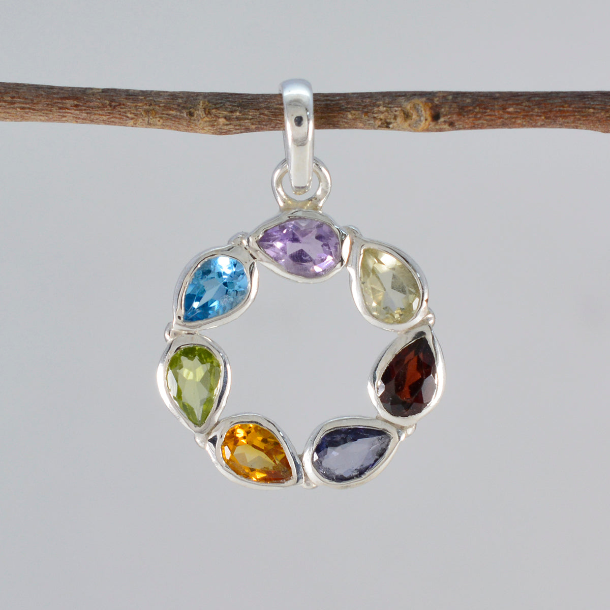 Multi Stone Dainty Moroccan 925 Silver Hepta Ines Modern multicolor Pendant Jewelry