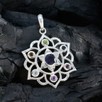 Multi Stone Classic Russian 92.5 Silver Hepta Luna Rope-Wire multicolor Pendant Jewellery