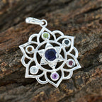 Multi Stone Classic Russian 92.5 Silver Hepta Luna Rope-Wire multicolor Pendant Jewellery