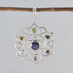 Multi Stone Classic Russian 92.5 Silver Hepta Luna Rope-Wire multicolor Pendant Jewellery