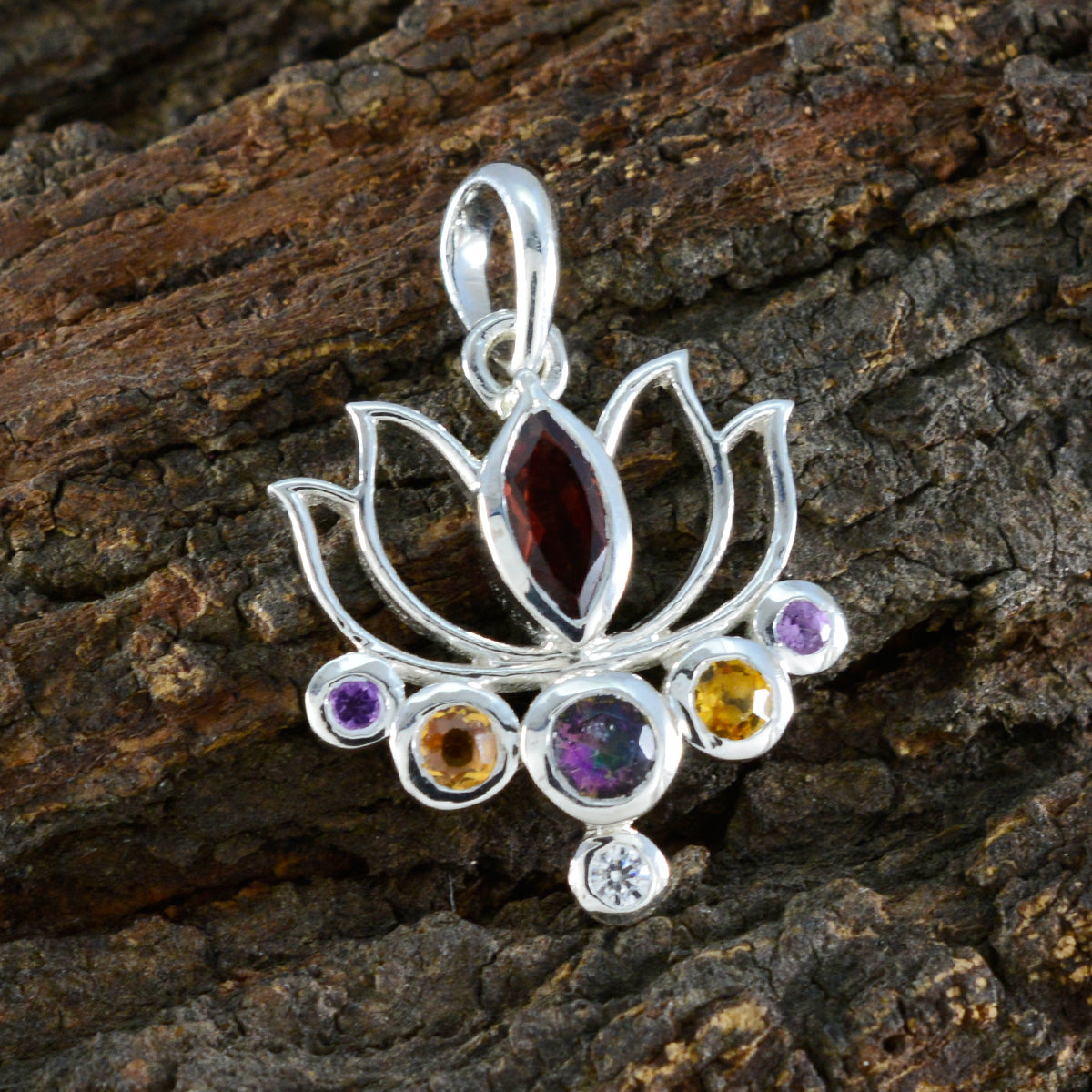 Multi Stone Dainty American Silver Hepta Luisa Rope-Wire multicolor Pendant Jewelry