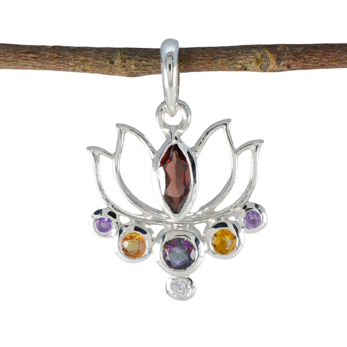 Multi Stone Dainty American Silver Hepta multicolor Pendant