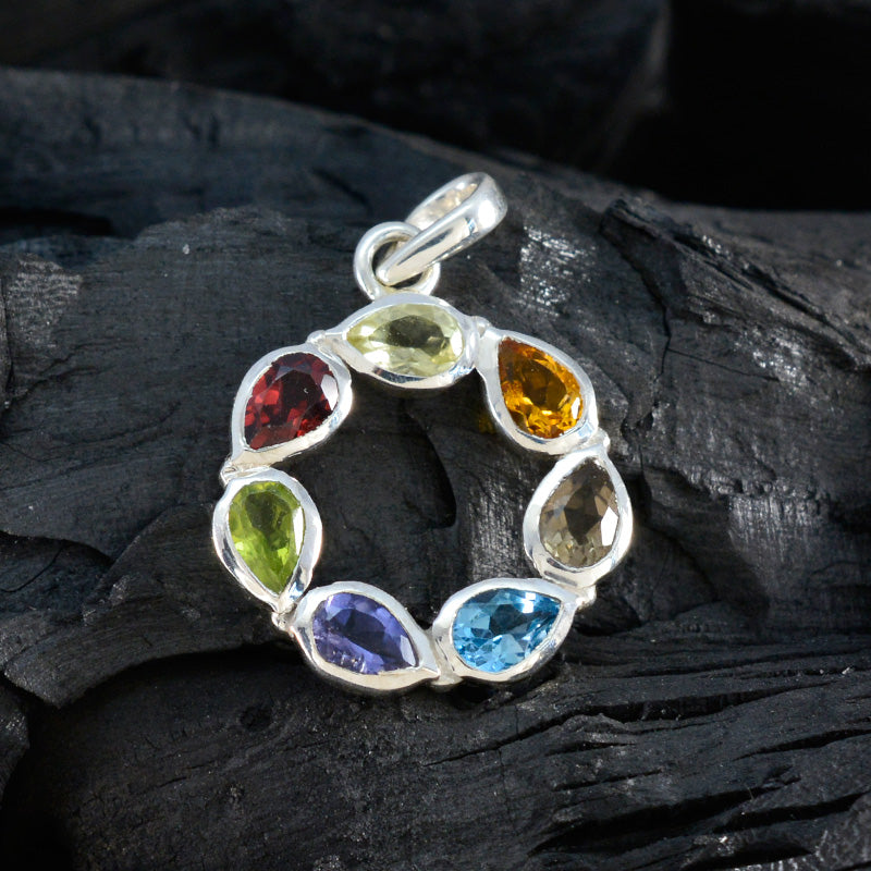 Multi Stone Dainty Egyptian 92.5 Silver Hepta Inès Contemporary multicolor Pendant Jewellery