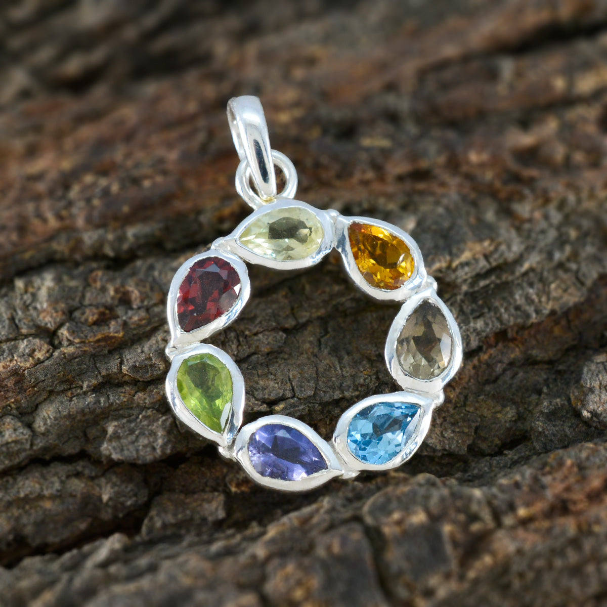 Multi Stone Dainty Egyptian 92.5 Silver Hepta Inès Contemporary multicolor Pendant Jewellery
