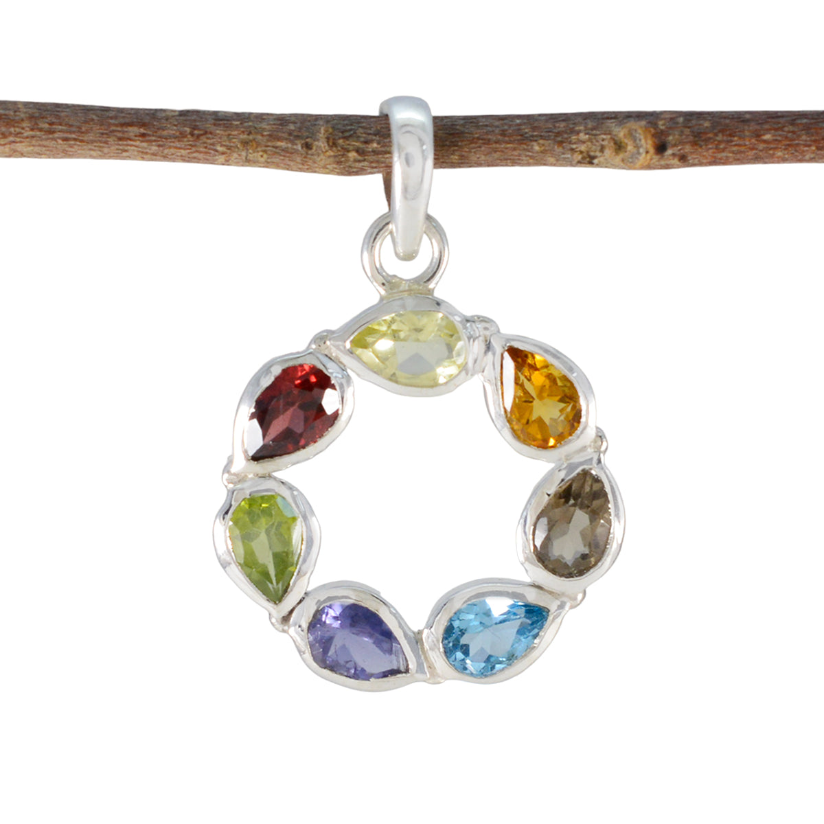 Multi Stone Dainty Egyptian 92.5 Silver Hepta multicolor Pendant Immagine principale del prodotto