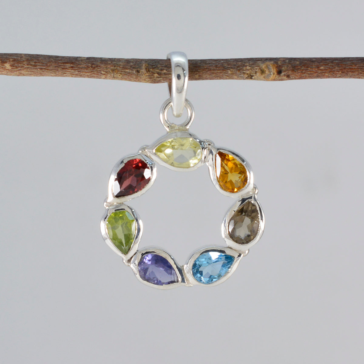 Multi Stone Dainty Egyptian 92.5 Silver Hepta Inès Contemporary multicolor Pendant Jewellery