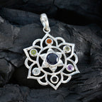 Multi Stone Classic Moroccan Silver Hepta Marie Rope-Wire multicolor Pendant Jewelry