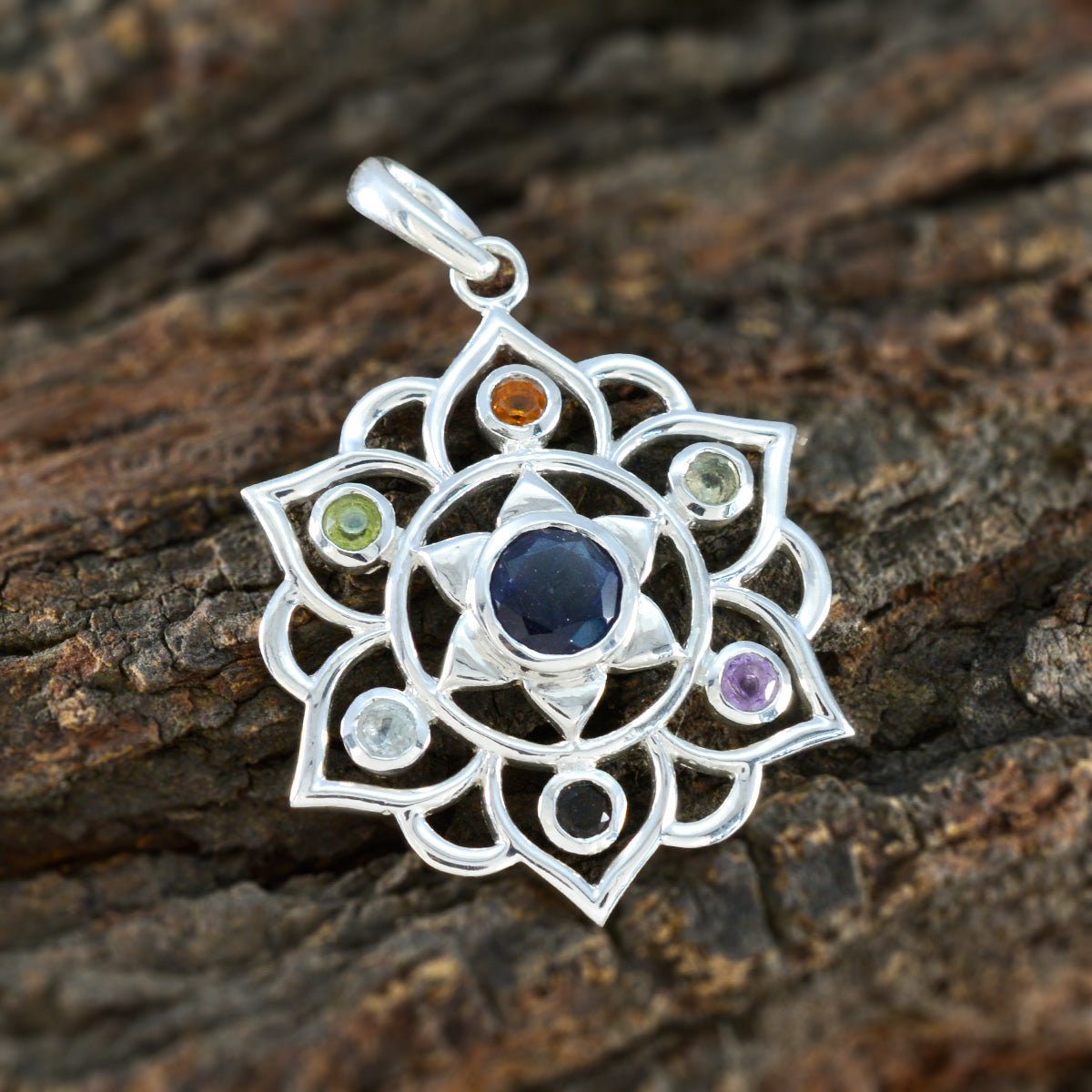 Multi Stone Classic Moroccan Silver Hepta Marie Rope-Wire multicolor Pendant Jewelry