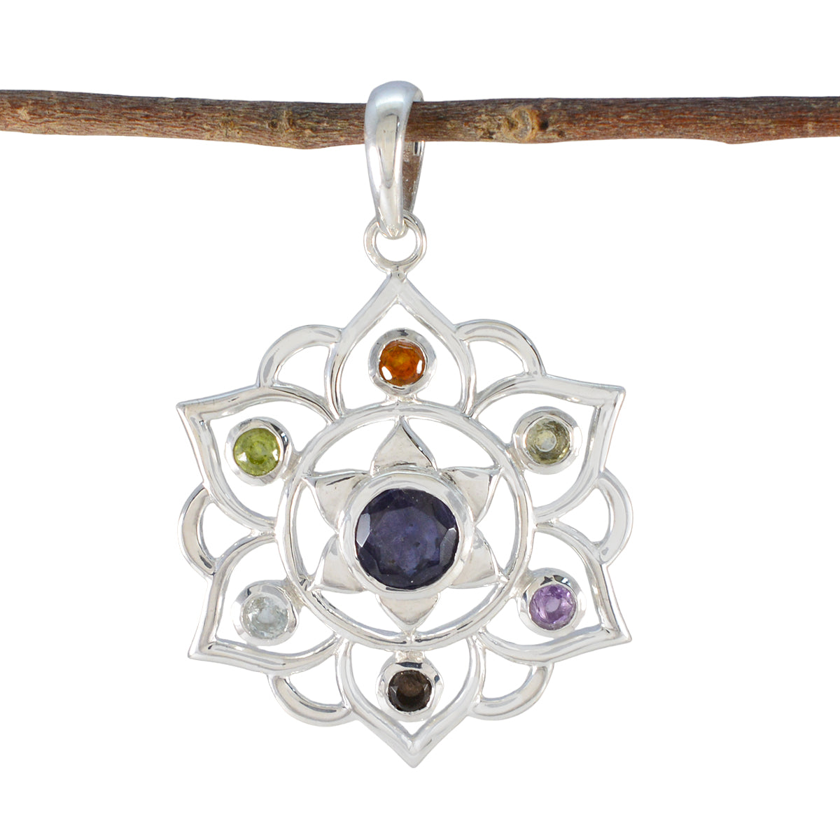Multi Stone Classic Moroccan Silver Hepta multicolor Pendant