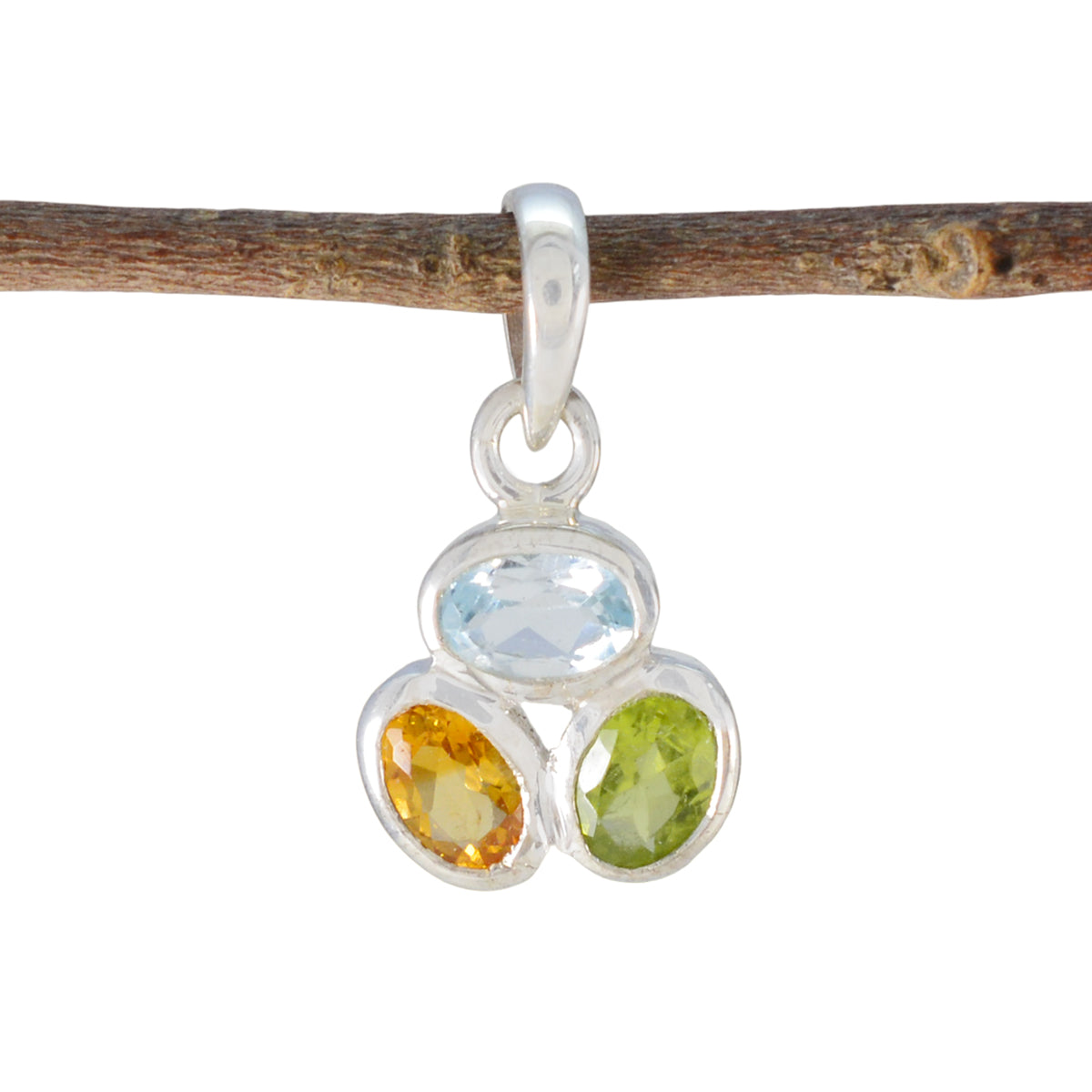 Multi Stone Elegant Japanese Silver Trilogy multicolor Pendant