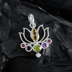 Multi Stone Dainty Mexican Sterling Silver Hepta María Rope-Wire multicolor Pendant Jewellery