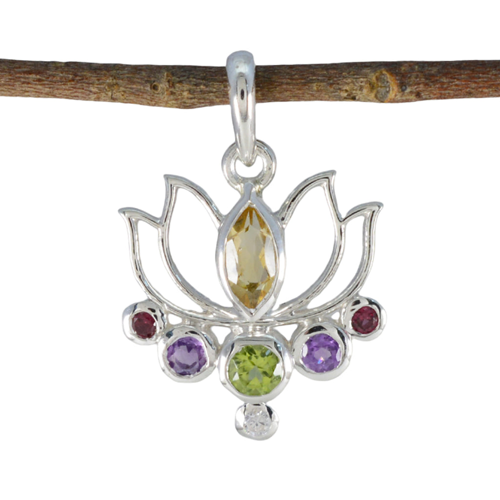 Multi Stone Dainty Mexican Sterling Silver Hepta multicolor Pendant