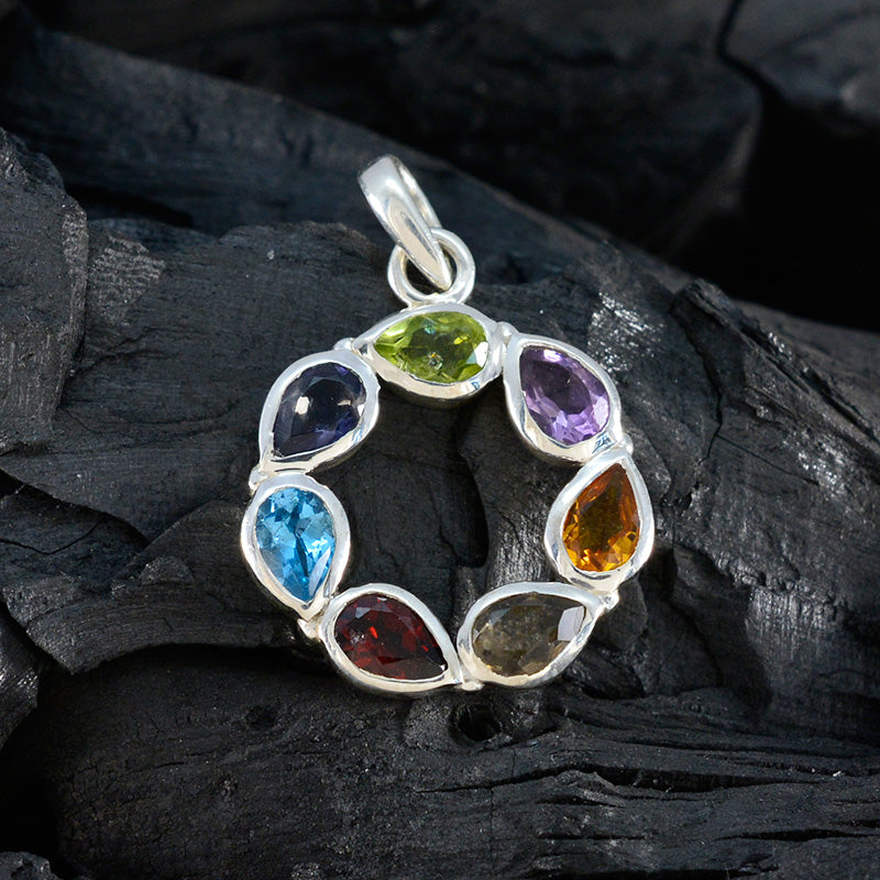 Multi Stone Dainty Turkish Silver Hepta Isabel Abstract multicolor Pendant Jewelry