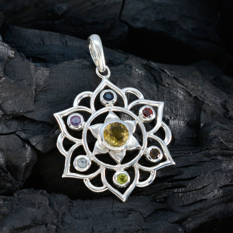 Multi Stone Classic Egyptisch Sterling Zilver Hepta Mathilde Touw-Draad veelkleurige Hanger Sieraden