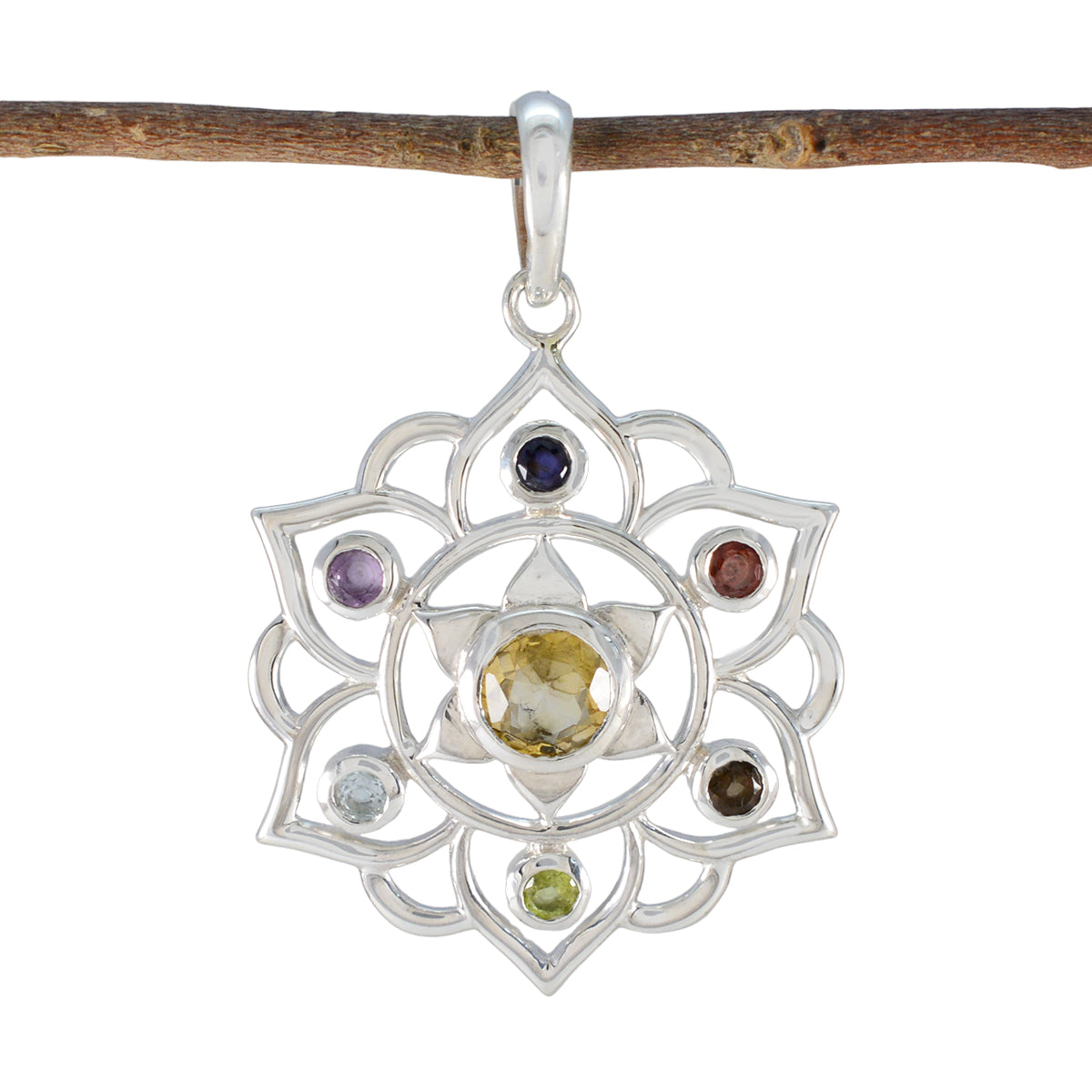 Multi Stone Classic Egyptian Sterling Silver Hepta multicolor Pendant