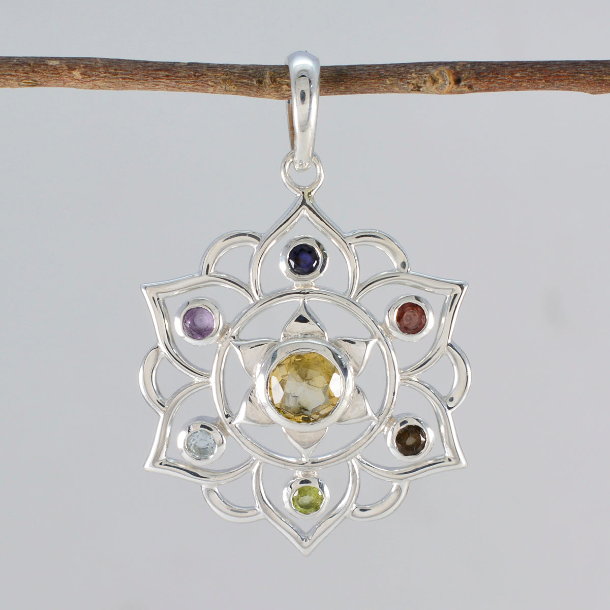 Multi Stone Classic Egyptisch Sterling Zilver Hepta Mathilde Touw-Draad veelkleurige Hanger Sieraden