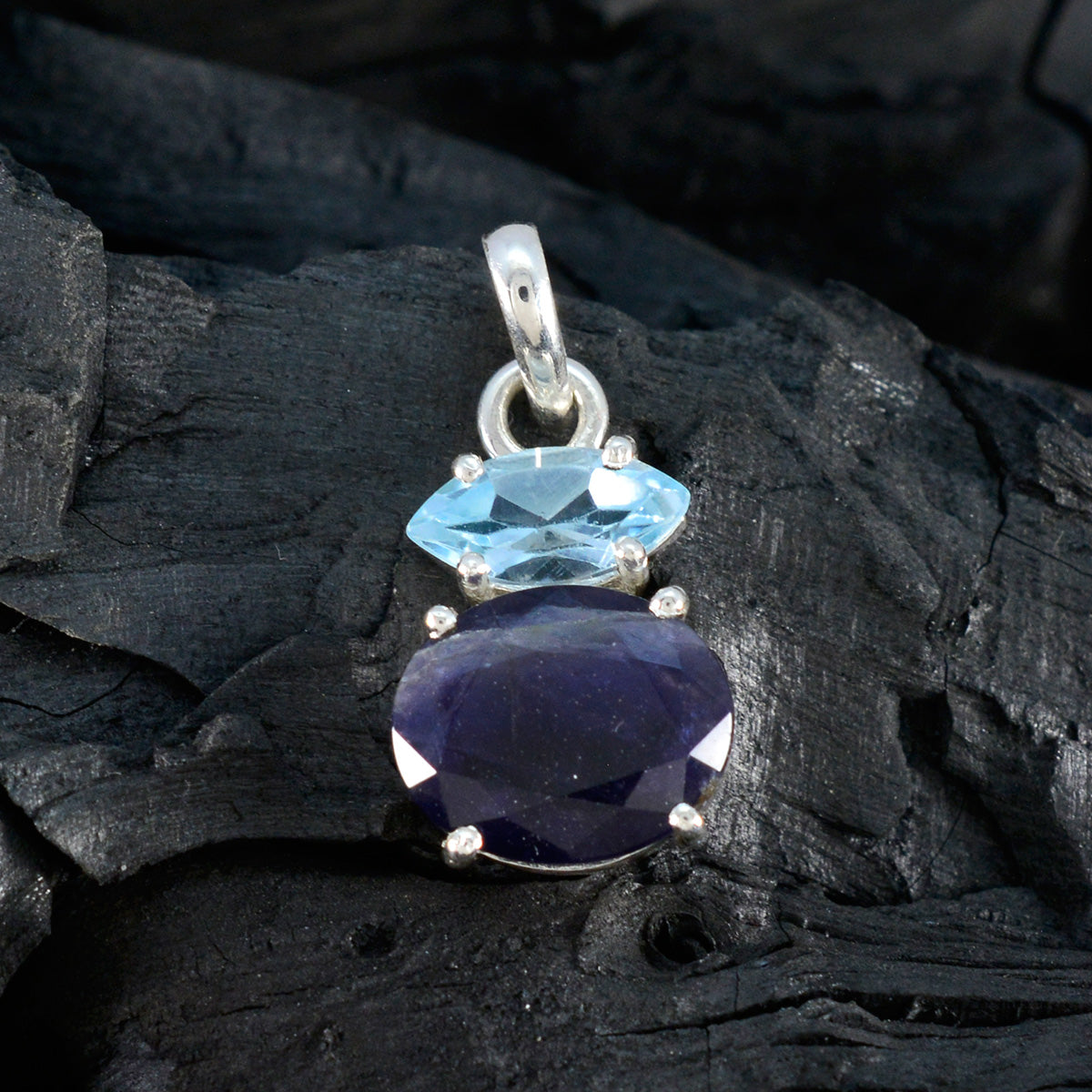 Pendentif multicolore contemporain en argent sterling turc délicat à plusieurs pierres Toi et Moi Zoey