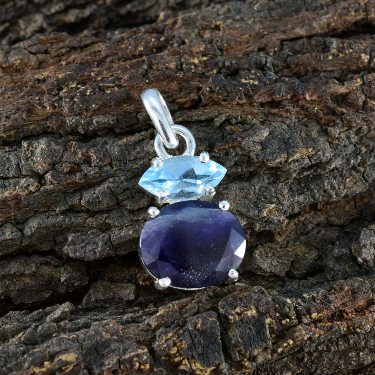 Pendentif multicolore contemporain en argent sterling turc délicat à plusieurs pierres Toi et Moi Zoey