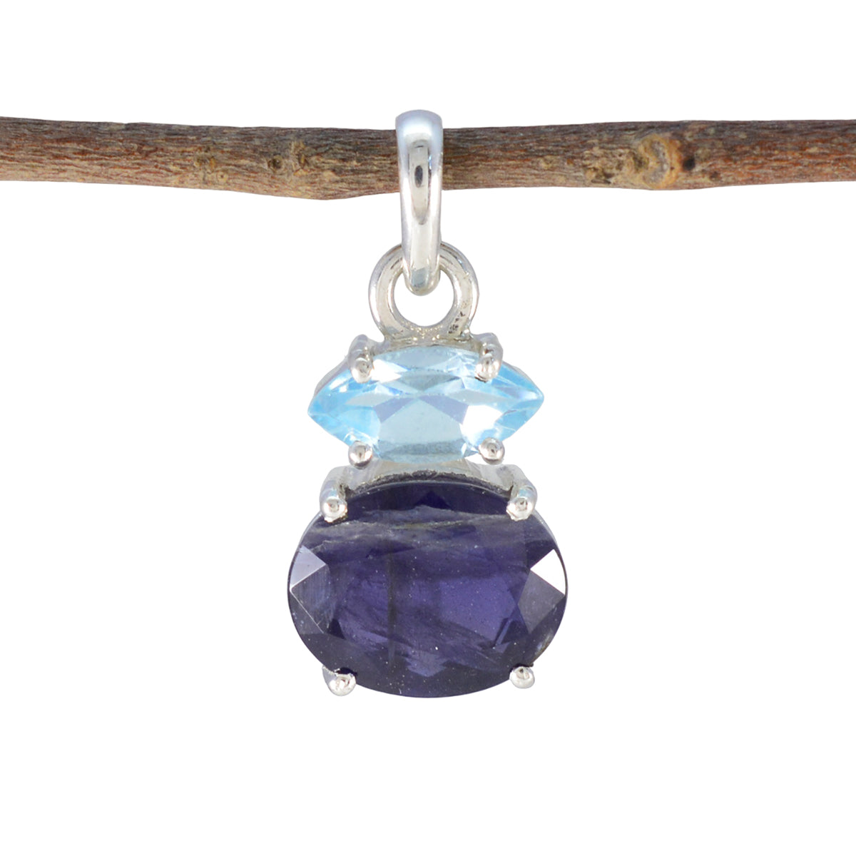 Multi Stone Delicate Turkish Sterling Silver Toi et Moi multicolor Pendant Hoofdafbeelding