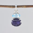 Pendentif multicolore contemporain en argent sterling turc délicat à plusieurs pierres Toi et Moi Zoey