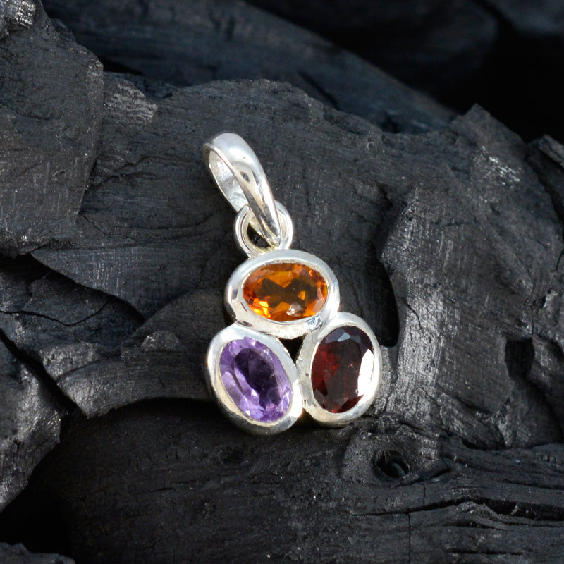 Eleganter koreanischer Sterlingsilber-Trilogie-Min-Seo-Eternity-Anhänger mit mehreren Steinen, mehrfarbig, Schmuck