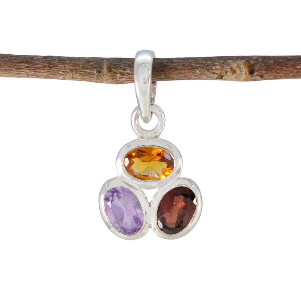 Multi Stone Elegant Korean Sterling Silver Trilogy multicolor Pendant