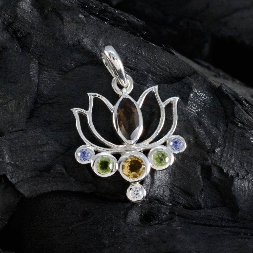 Multi Stone Dainty Latin American 925 Silver Hepta Mariana Rope-Wire multicolor Pendant Jewelry