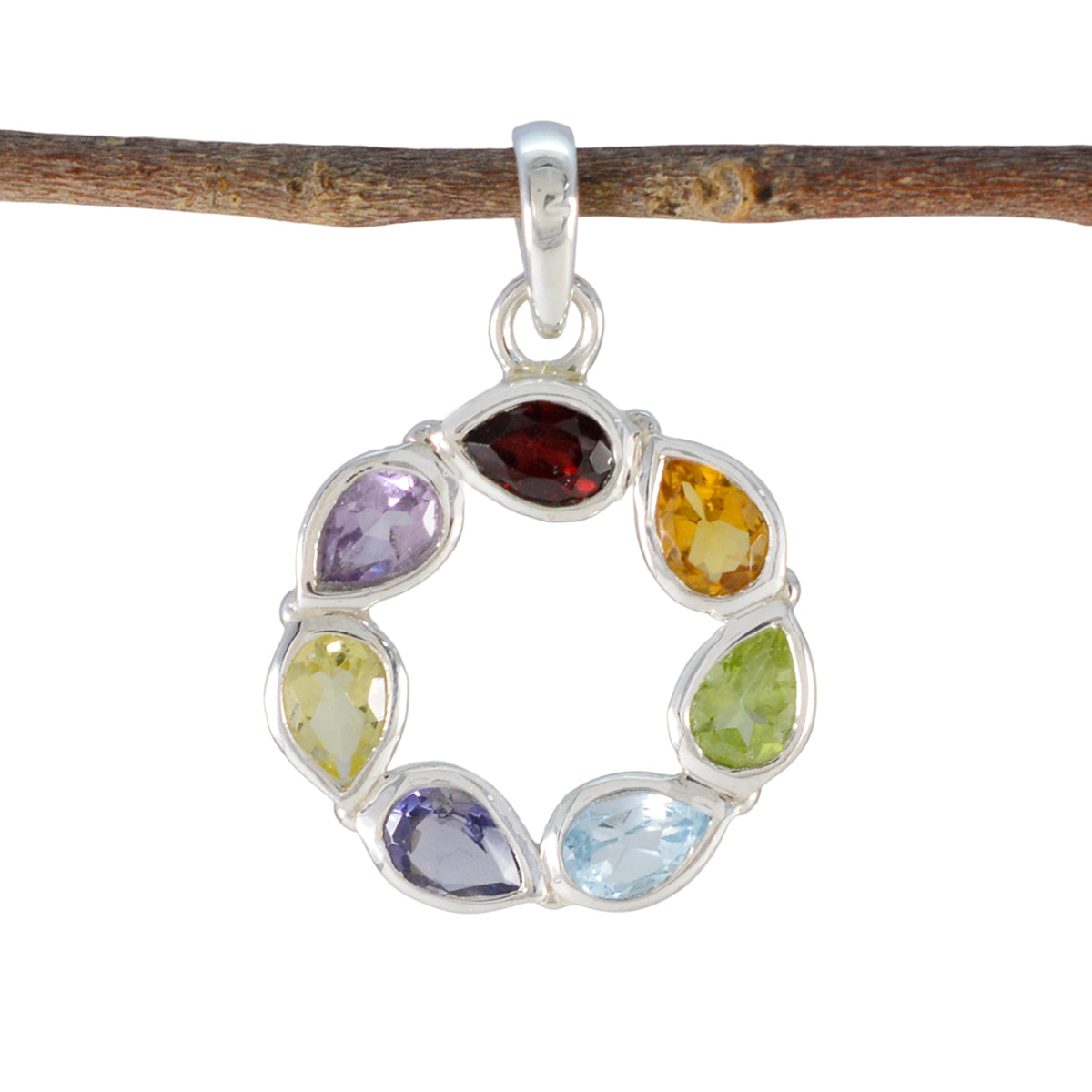 Multi Stone Dainty American Sterling Silver Hepta multicolor Pendant