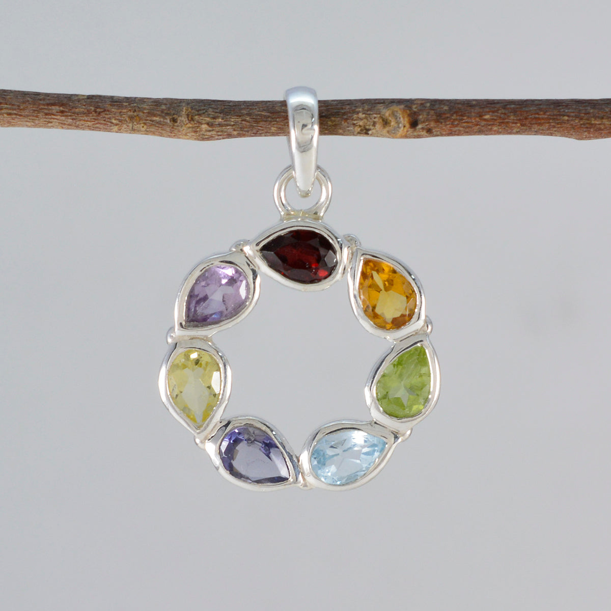 Multi Stone Dainty American Sterling Silver Hepta Isabella Trendy multicolor Pendant Jewellery