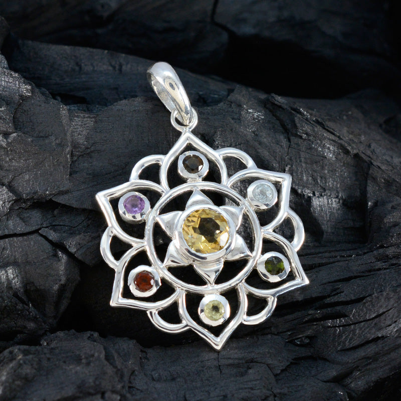 Multi Stone Classic Turkish 925 Silver Hepta Maya Rope-Wire multicolor Pendant Jewelry