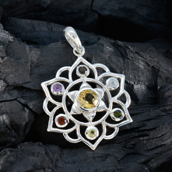 Multi Stone Classic Turkish 925 Silver Hepta Maya Rope-Wire multicolor Pendant Jewelry