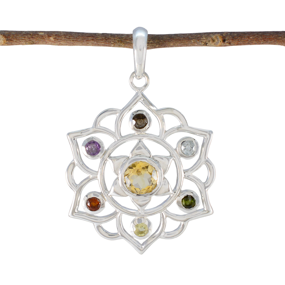Multi Stone Classic Turkish 925 Silver Hepta multicolor Pendant