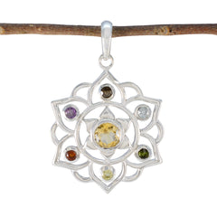 Multi Stone Classic Turkish 925 Silver Hepta multicolor Pendant