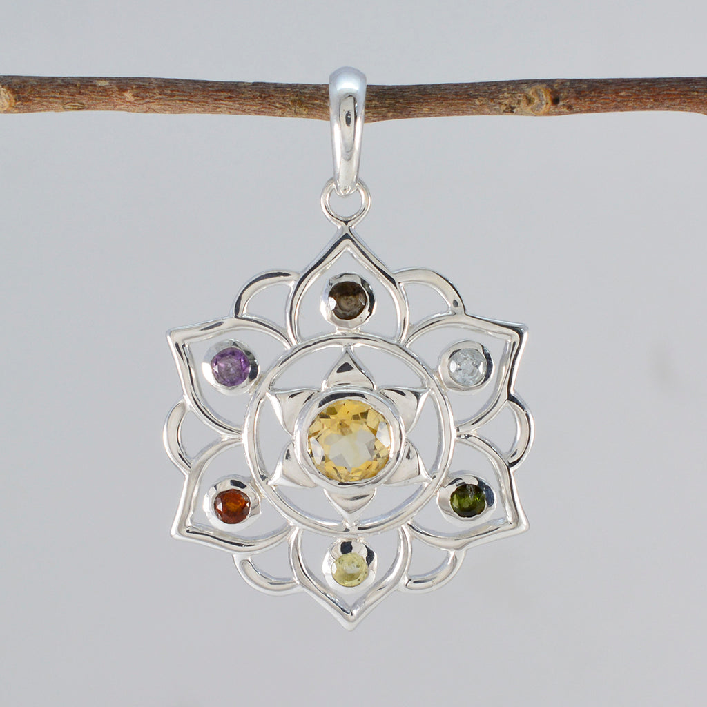 Multi Stone Classic Turkish 925 Silver Hepta Maya Rope-Wire multicolor Pendant Jewelry
