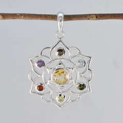 マルチストーンクラシックトルコ925シルバーヘプタマヤロープワイヤーマルチカラーペンダントジュエリー