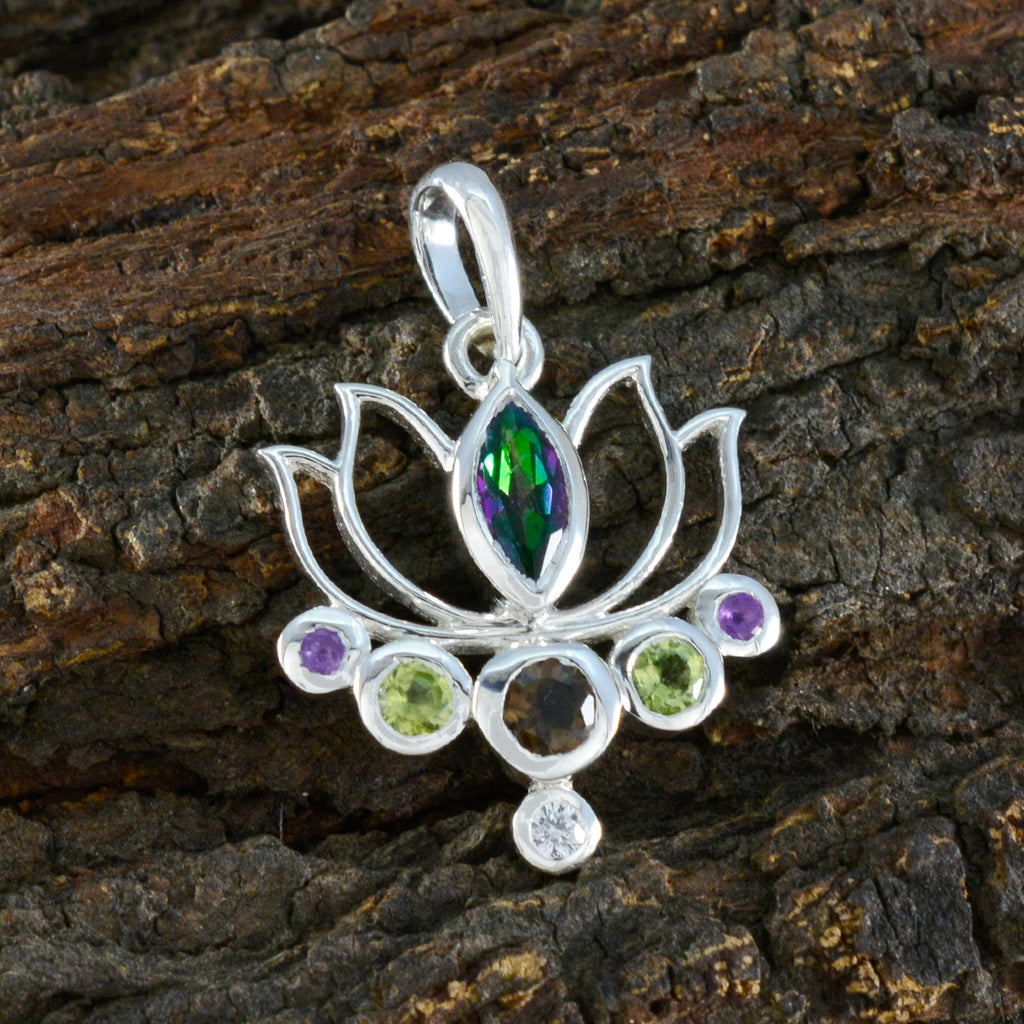 Multi Stone Dainty Russian Silver Hepta Micaela Rope-Wire multicolor Pendant Jewelry